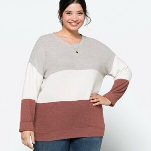Brushed knit cozy soft striped sweater